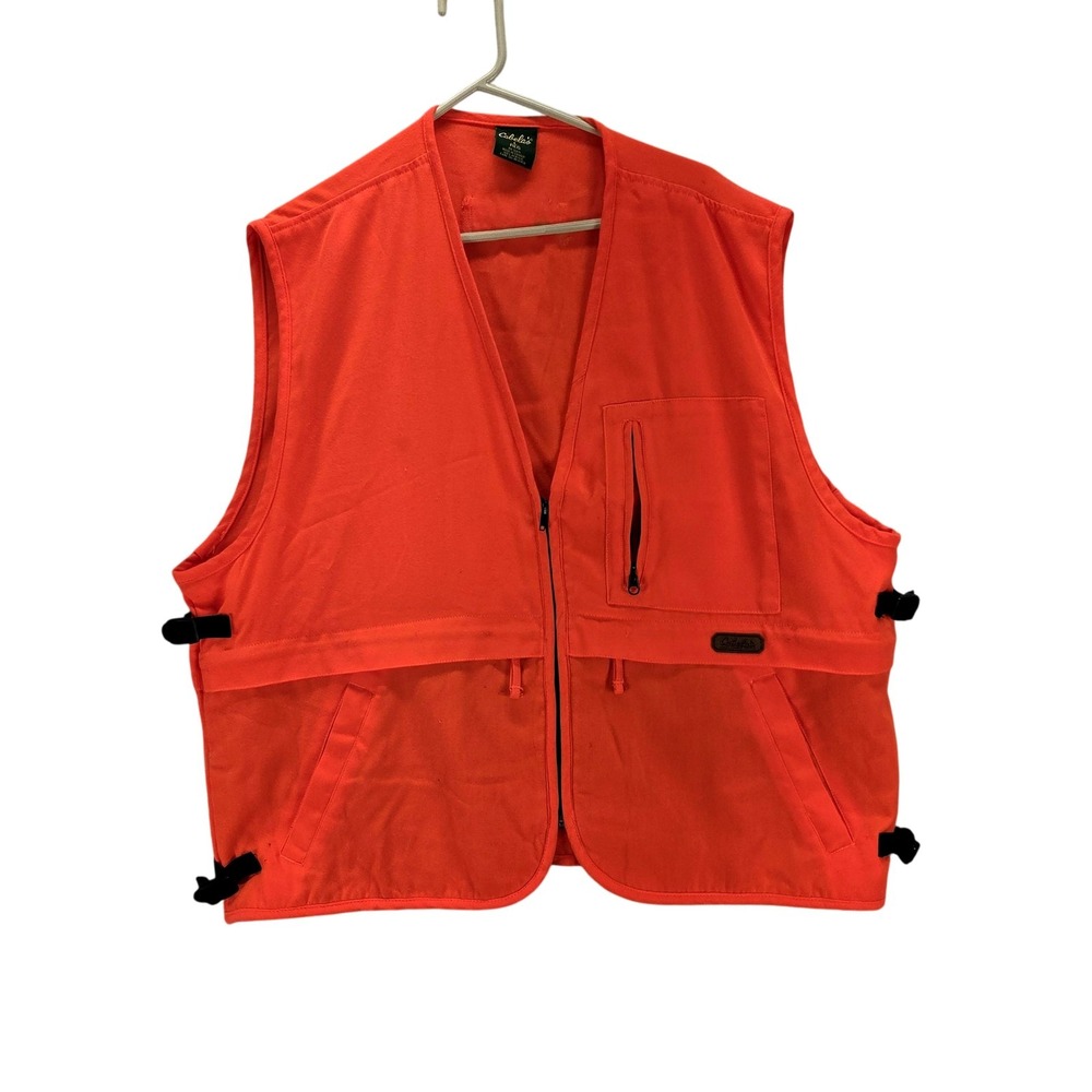 Cabela's Vest Mens Large Orange Blaze Hunting Acrylic Canvas Full Zip Outdoor